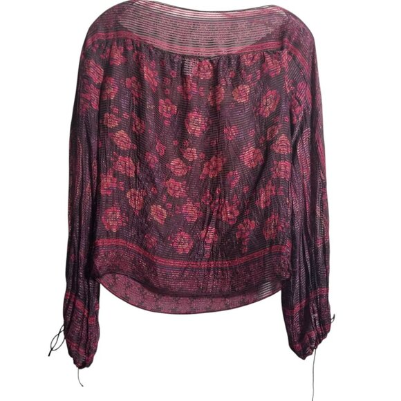Rebecca Taylor Women's Silk Sheer Deep Pink Purple Floral Top Sz 2 - Picture 2 of 5